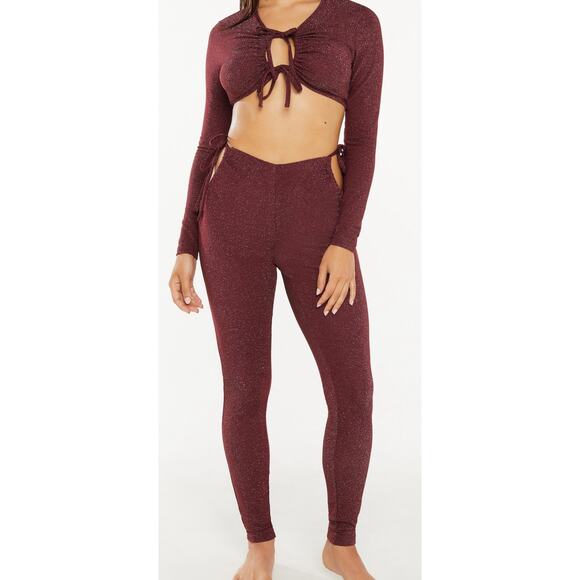 Savage Fenty Rianna Sleep Shine Red Cocoa Maroon Glitter Metallic 3 Pc Set Sz M - Picture 1 of 14